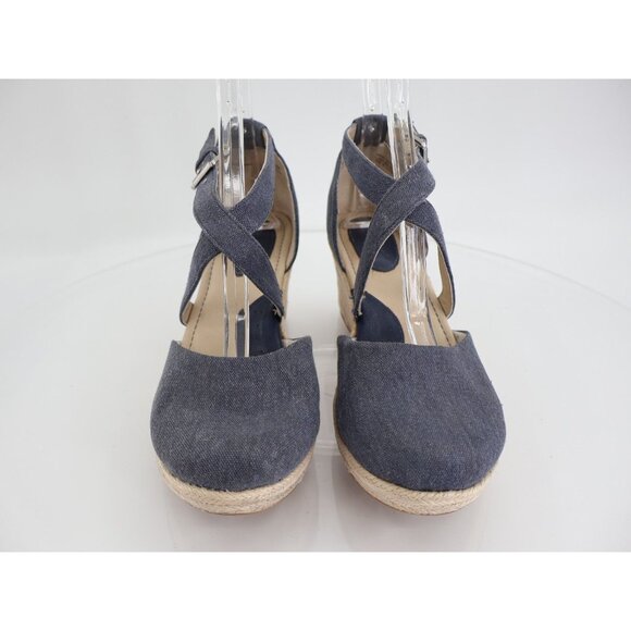 BOC Born Shoes Womens 8 M Bree Cross Ankle Strap Wedge Espadrille Blue Fabric - Picture 3 of 11